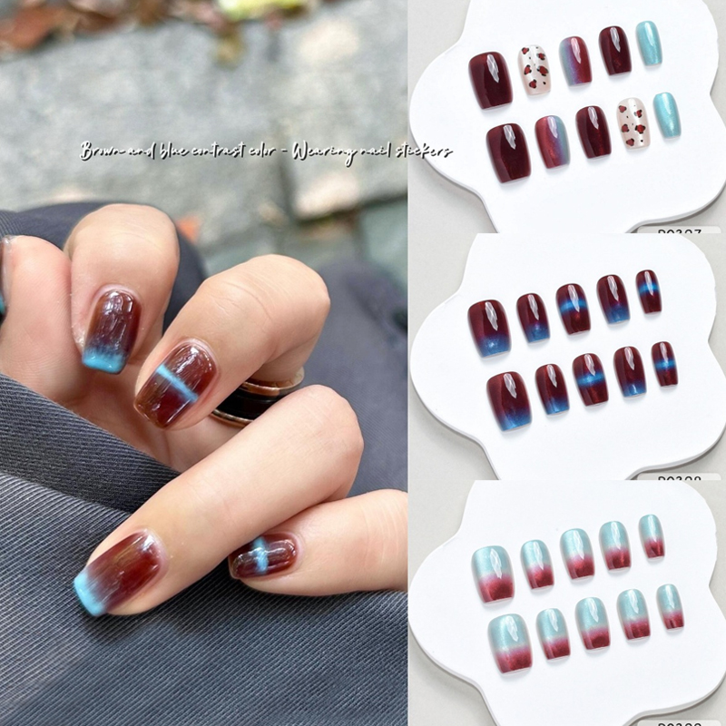 Nail Art Press On - 10Pcs Autumn Winter New Style Blue