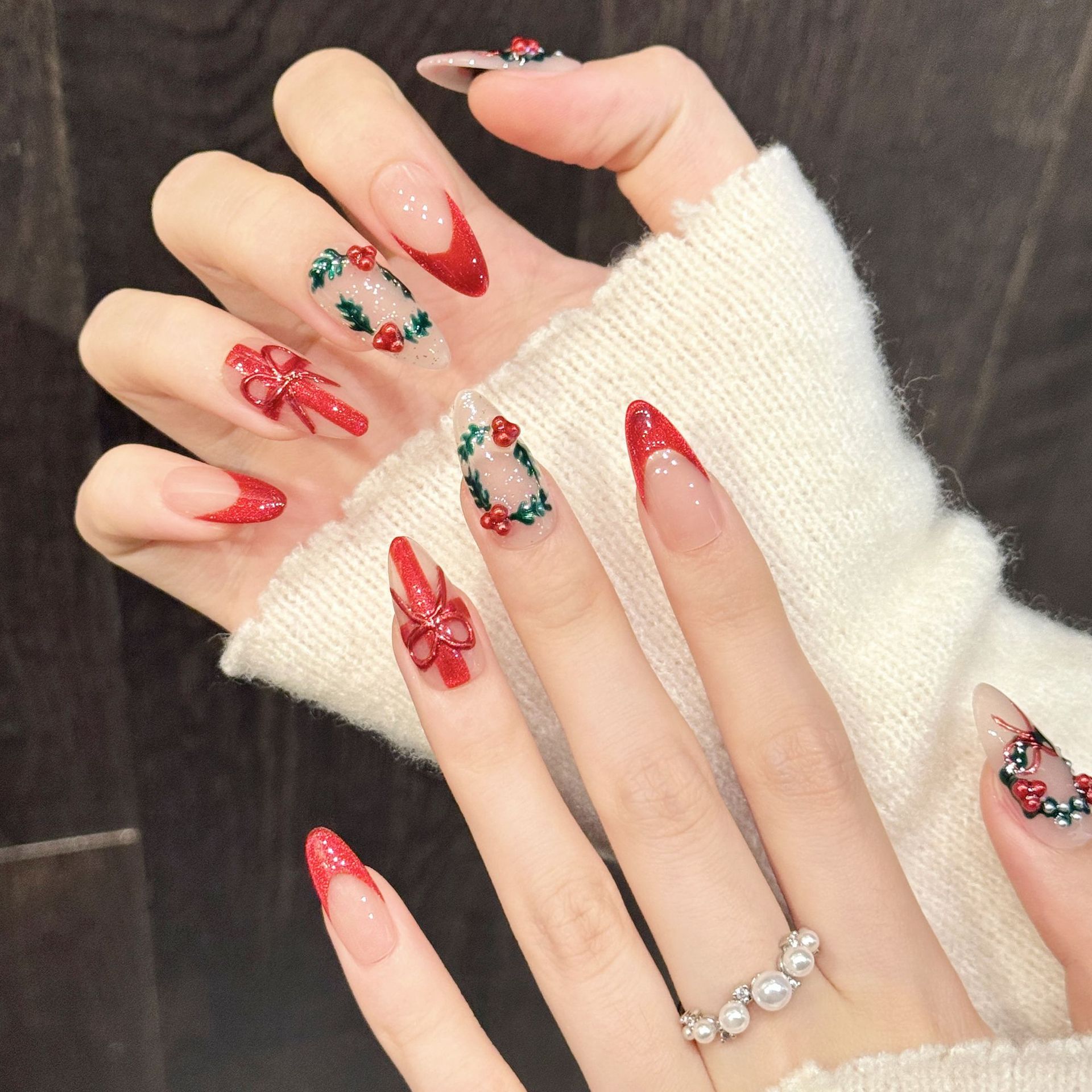 10Pcs Christmas Red Nude Mediu - Nail Art Press On ulasan dan harga