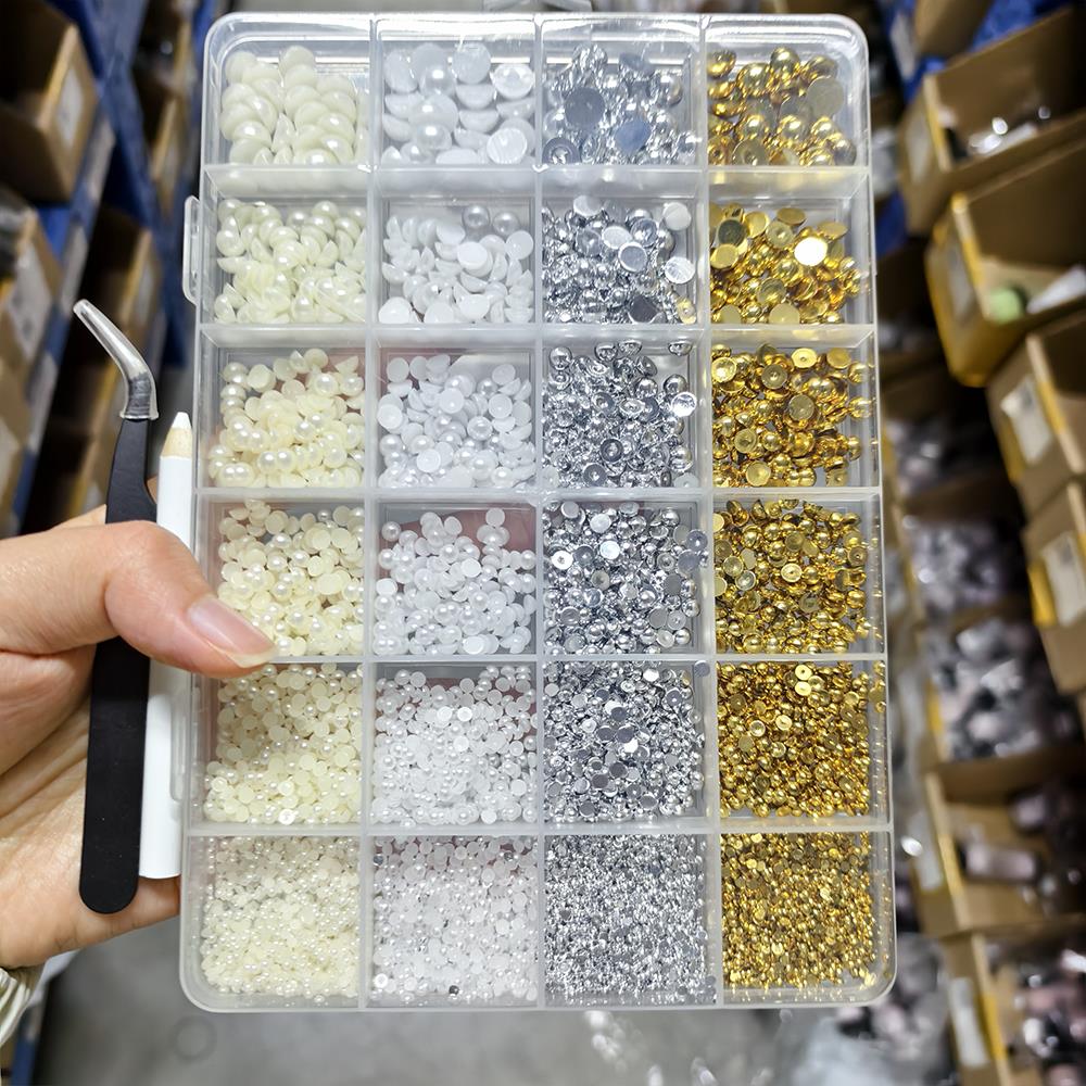 24Grids(4500Pcs) 3D Half-Round - Nail Art Valentines Day ulasan dan harga
