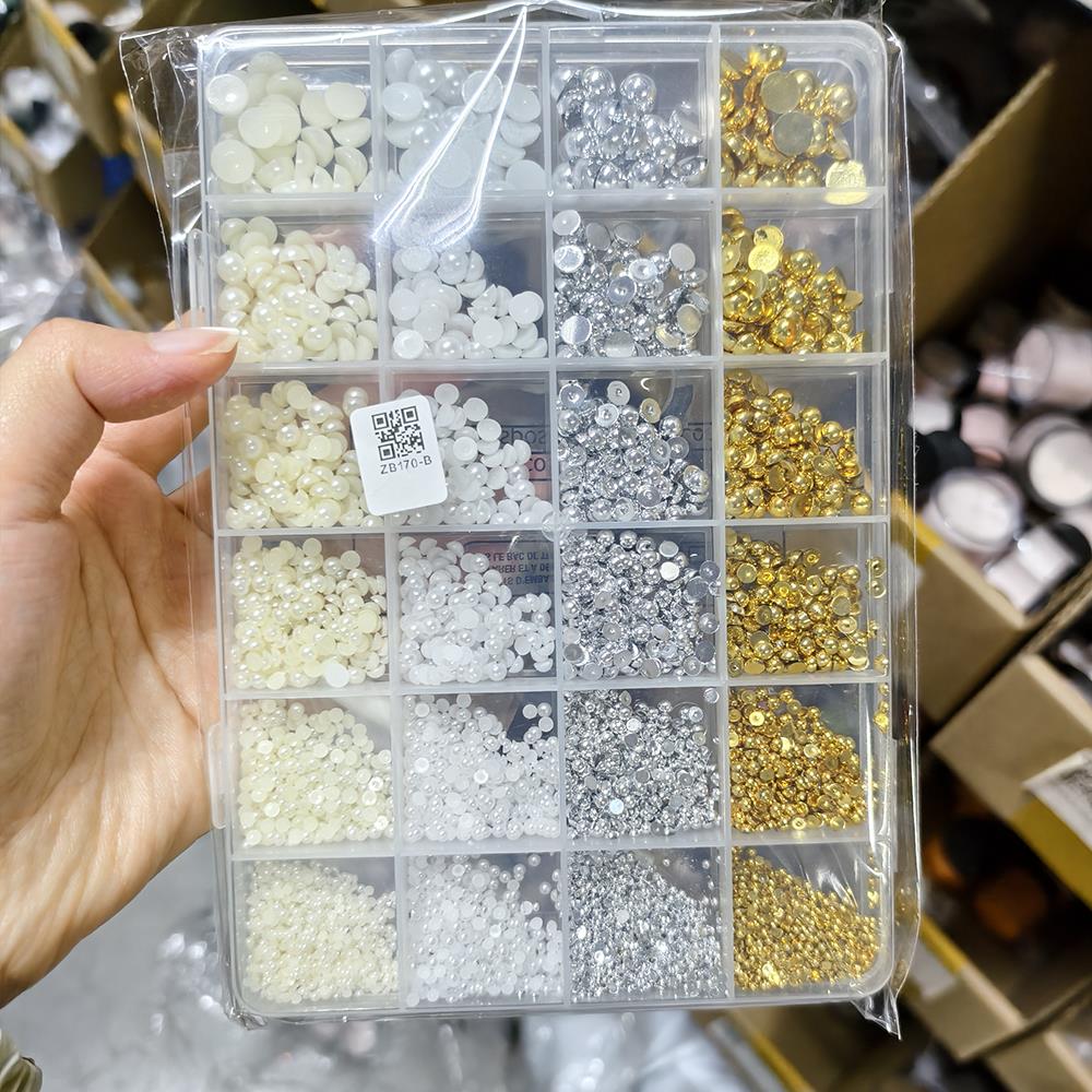 24Grids(4500Pcs) 3D Half-Round - Nail Art Valentines Day ulasan dan harga