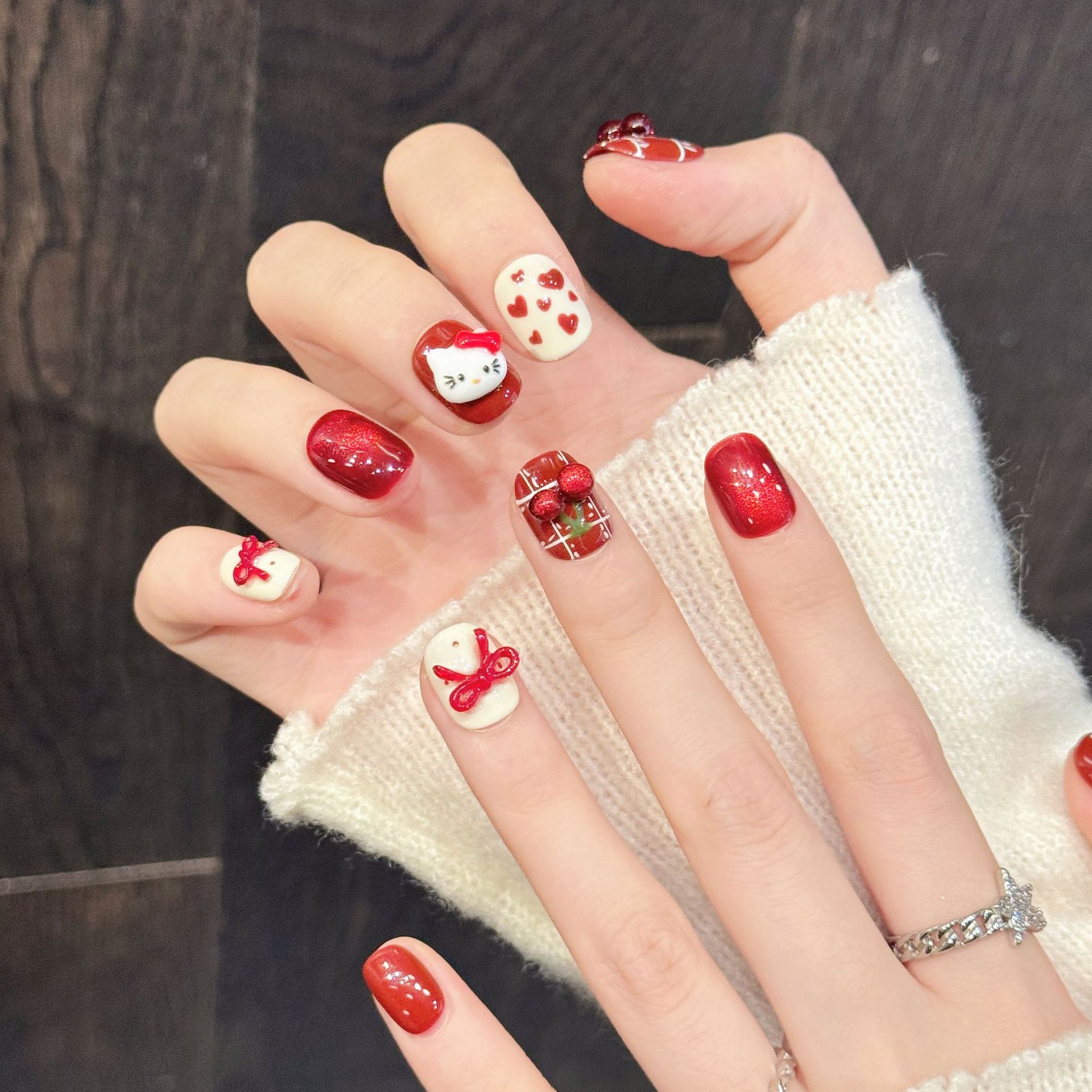 10PCS Handmade Nail Art Red Wh - Nail Art Press On ulasan dan harga